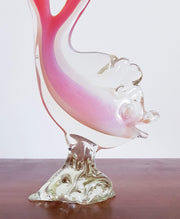 Murano Glass 1960s Italian Murano Opalino White, Pink and Sommerso Clear Cased Fish on Glass Rock Sculpture