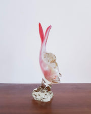 Murano Glass 1960s Italian Murano Opalino White, Pink and Sommerso Clear Cased Fish on Glass Rock Sculpture