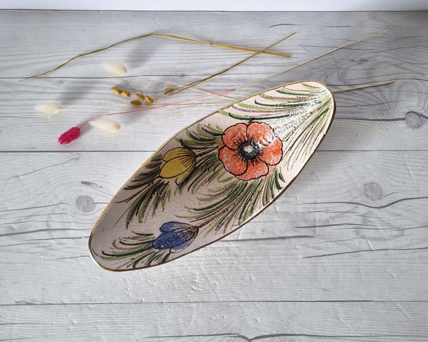 Haute Curature Ceramic 1960s Mid Century 'Alla Moda' Handpainted Peach Tone Poppy Décor Ceramic Vide Poche, Italian