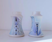 Studio Pottery Ceramic 1960s Pair of Space Age Deco / Streamline Moderne Design White Ceramic and Print Decor Vases