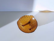 Studio Glass Glass 1960s Spanish Brutalist Pin Dot Hobnail Pressed Amber Glass Footed Tripod Dish