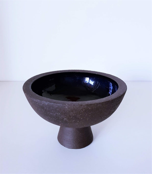 Jie Gantofta Ceramic 1960s Swedish Jie Gantofta by Elsi Bourelius Modernist Stoneware and Ink Glaze Chalice Footed Bowl