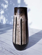 AnyesAttic Ceramic 1960s West German Pottery ‘Tiramisu’ Matte Foam Lava with Espresso Brown Detail Ceramic Vase