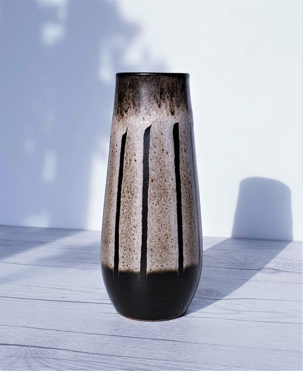 AnyesAttic Ceramic 1960s West German Pottery ‘Tiramisu’ Matte Foam Lava with Espresso Brown Detail Ceramic Vase