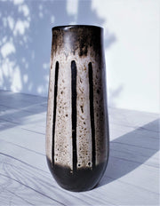 AnyesAttic Ceramic 1960s West German Pottery ‘Tiramisu’ Matte Foam Lava with Espresso Brown Detail Ceramic Vase