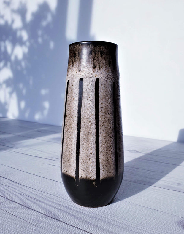 AnyesAttic Ceramic 1960s West German Pottery ‘Tiramisu’ Matte Foam Lava with Espresso Brown Detail Ceramic Vase