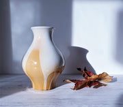 AnyesAttic Ceramic 1964 Ditmar Urbach, Julie Series in Cream and Caramel, Mid Century Boho Baluster Ceramic Vase