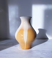 AnyesAttic Ceramic 1964 Ditmar Urbach, Julie Series in Cream and Caramel, Mid Century Boho Baluster Ceramic Vase