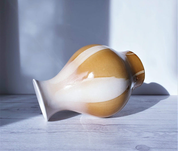 AnyesAttic Ceramic 1964 Ditmar Urbach, Julie Series in Cream and Caramel, Mid Century Boho Baluster Ceramic Vase