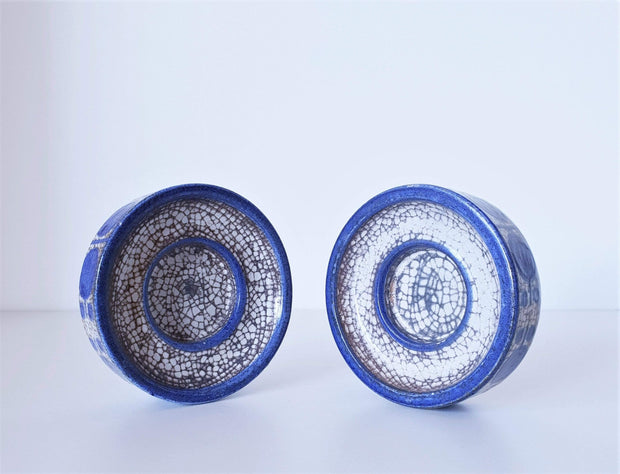 Bornholm Keramik Lighting 1970s Bornholm Michael Andersen Keramik, Persia Glaze with Blue Decor Candleholders / Candlewells