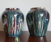 Beswick Pottery Ceramic 1970s British Beswick, Pair of Art Deco Rare Iridescent Dripware Ruskin Style Dimple Vases (Nr. 70)