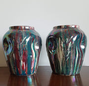 Beswick Pottery Ceramic 1970s British Beswick, Pair of Art Deco Rare Iridescent Dripware Ruskin Style Dimple Vases (Nr. 70)