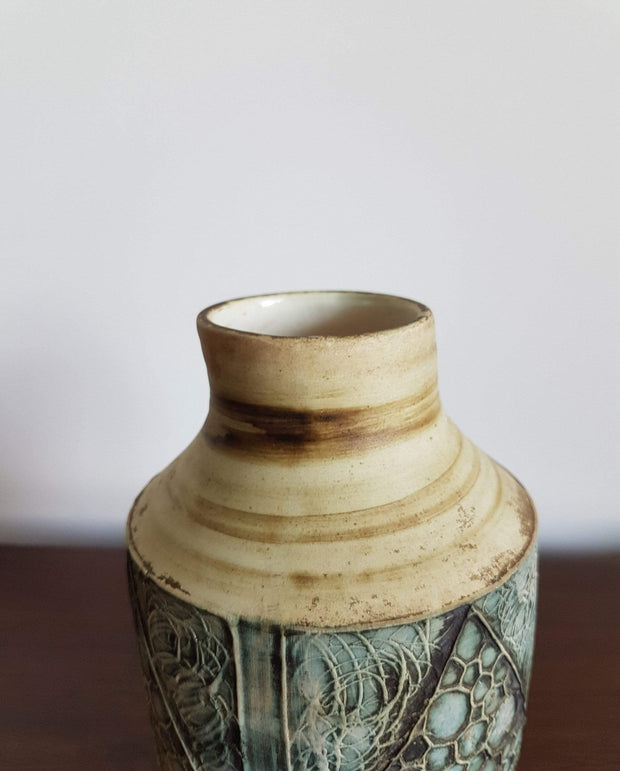 Carn Pottery Ceramic 1970s British Carn Pottery Honeycomb Bubbles in Teal Stoneware Bottle Vase by John Beusman - Stamped