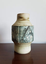 Carn Pottery Ceramic 1970s British Carn Pottery Honeycomb Bubbles in Teal Stoneware Bottle Vase by John Beusman - Stamped