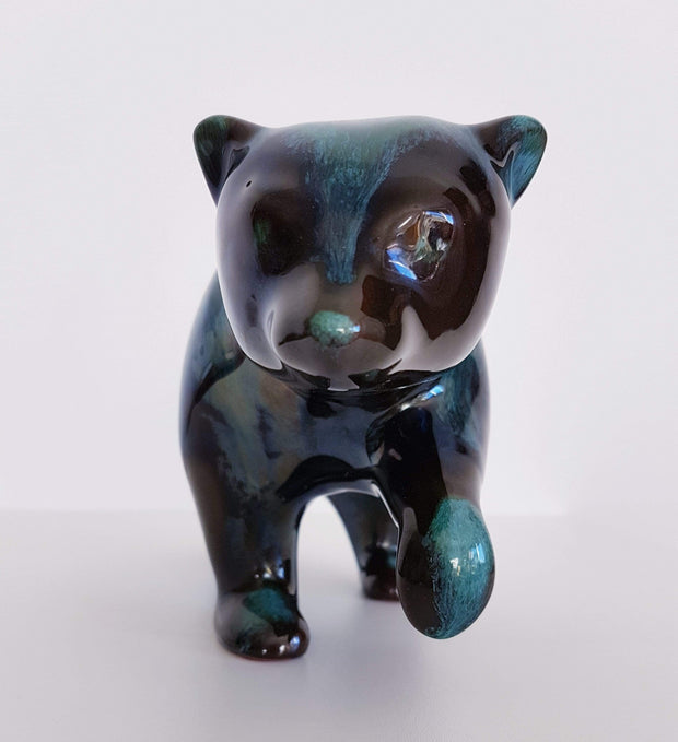 Blue Mountain Pottery Ceramic 1970s Canadian Blue Mountain Pottery Green and Black Glaze Drip Ware Ceramic Walking Bear Sculpture