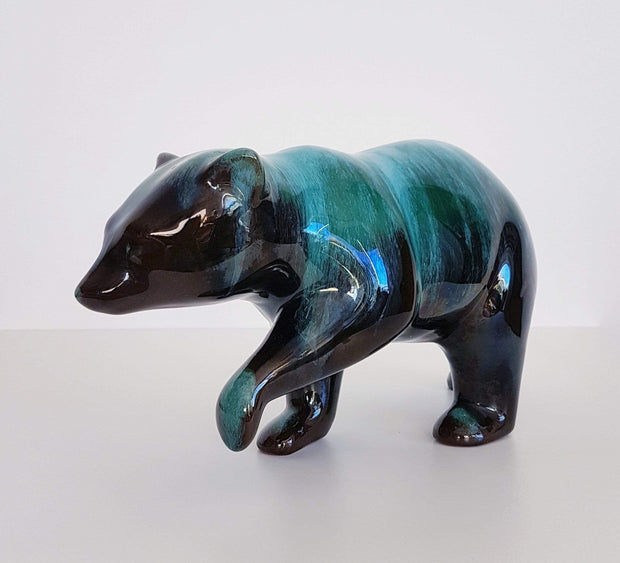 Blue Mountain Pottery Ceramic 1970s Canadian Blue Mountain Pottery Green and Black Glaze Drip Ware Ceramic Walking Bear Sculpture