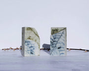 AnyesAttic Ceramic 1970s Carn Pottery by John Beusmans, N Series, Pair of Textured Cream and Blue Step Ceramic Vases