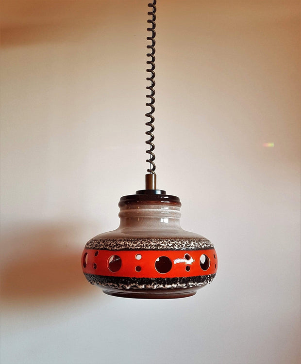 Herda Lighting 1970s Dutch Herda UFO Volcanic Lava and Orange Ceramic Pendant Lamp with Rolly Extender - Rare Size