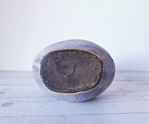 AnyesAttic Ceramic 1970s Expressive Studio Pottery, Contemporary Sculpted Stoneware Vase in Blue-Grey Granite Glaze