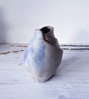 AnyesAttic Ceramic 1970s Expressive Studio Pottery, Contemporary Sculpted Stoneware Vase in Blue-Grey Granite Glaze