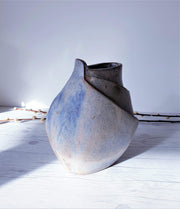 AnyesAttic Ceramic 1970s Expressive Studio Pottery, Contemporary Sculpted Stoneware Vase in Blue-Grey Granite Glaze