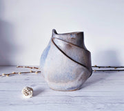 AnyesAttic Ceramic 1970s Expressive Studio Pottery, Contemporary Sculpted Stoneware Vase in Blue-Grey Granite Glaze