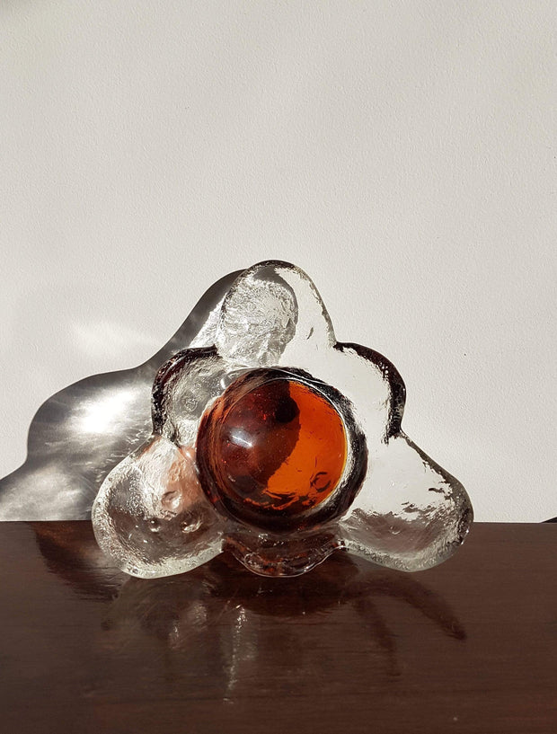 Humppila Glassworks Glass 1970s Finnish Humppila Glassworks Kivi ‘Stone’ Series Amber Brown Bowl by Pertti Santalahti