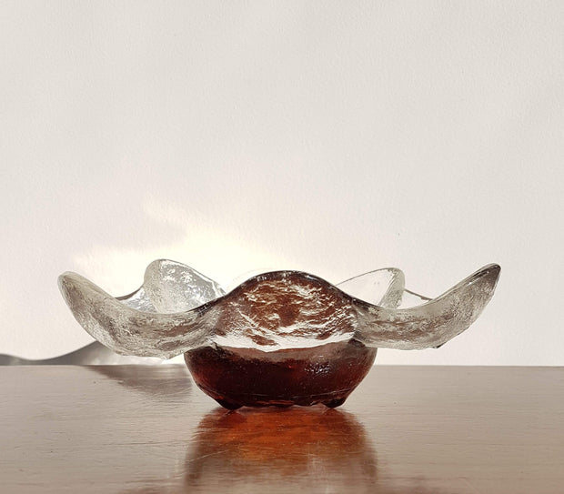 Humppila Glassworks Glass 1970s Finnish Humppila Glassworks Kivi ‘Stone’ Series Amber Brown Bowl by Pertti Santalahti