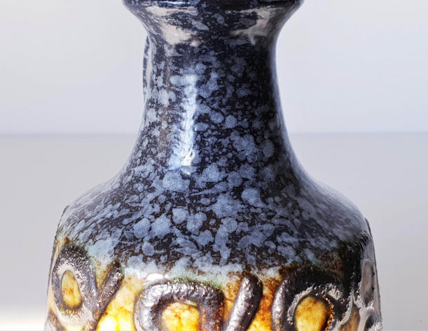 Haldensleben Keramik Ceramic 1970s Haldensleben Pottery Lava Mottled Grey, Yellow and Paprika Pitcher Vase