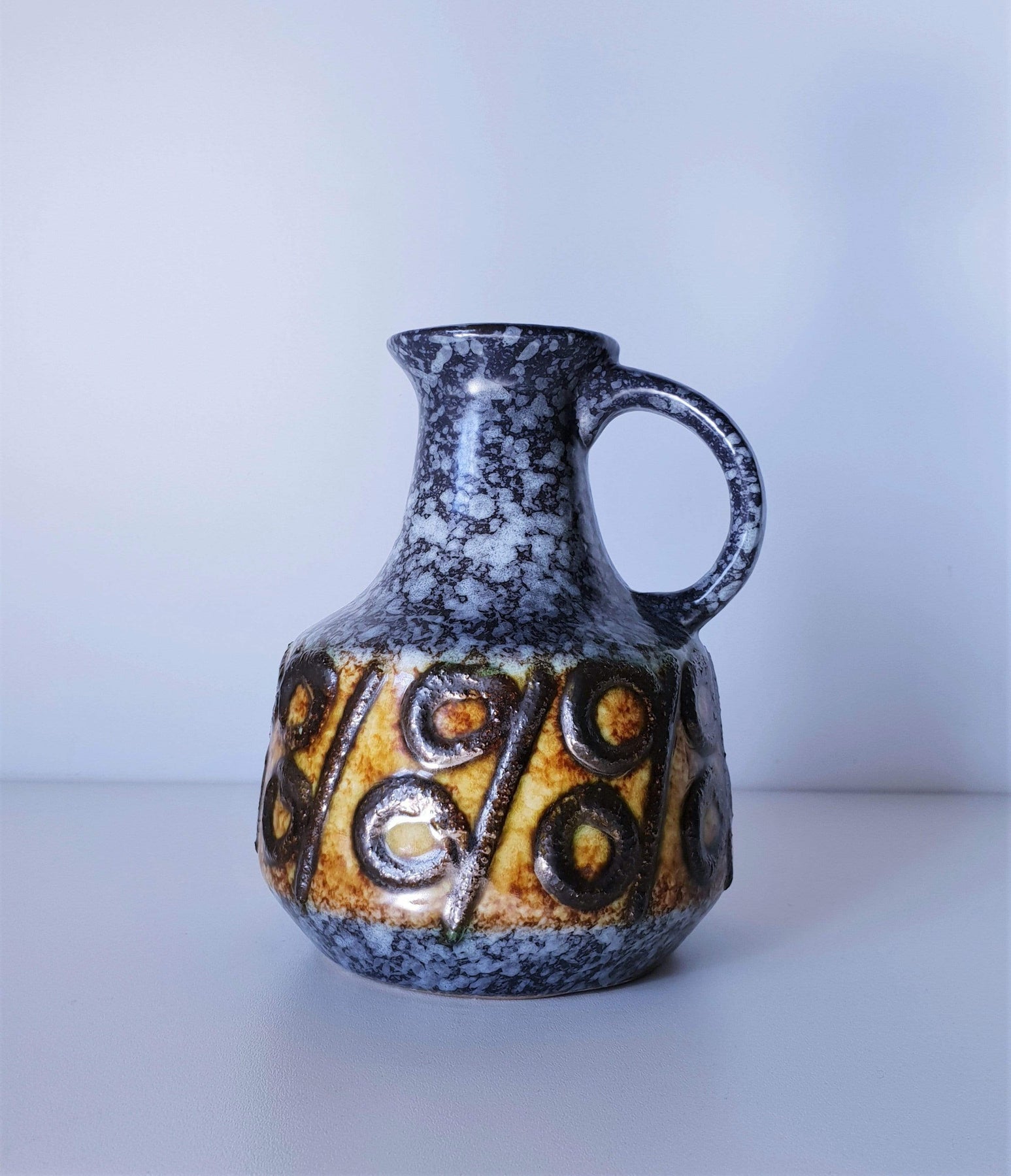 1970s Haldensleben Pottery Lava Mottled Grey, Yellow and