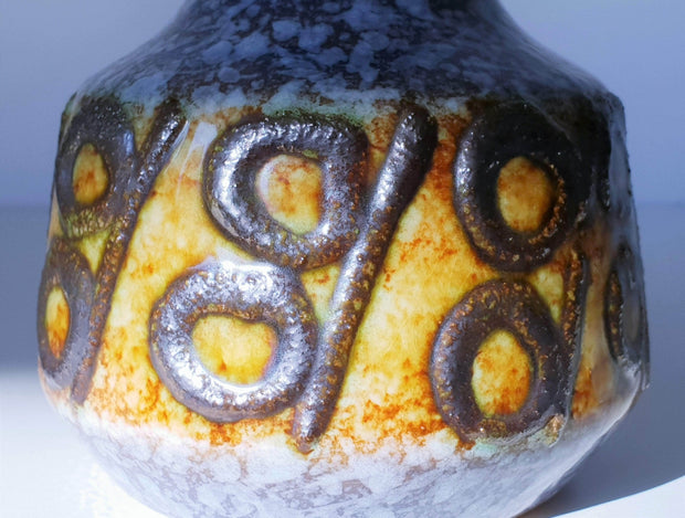 Haldensleben Keramik Ceramic 1970s Haldensleben Pottery Lava Mottled Grey, Yellow and Paprika Pitcher Vase