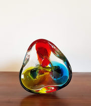 Murano Glass 1970s Italian Murano Sommerso att to Flavio Poli for Seguso Red, Blue, Chartreuse Green 3 Lobed Vase