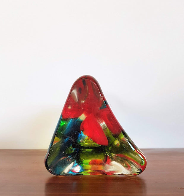 Murano Glass 1970s Italian Murano Sommerso att to Flavio Poli for Seguso Red, Blue, Chartreuse Green 3 Lobed Vase