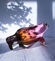 AnyesAttic Glass 1970s Japanese Bohemian Hot Pink and Amber Biomorphic Art Glass, Tulip Cased Glass Vase