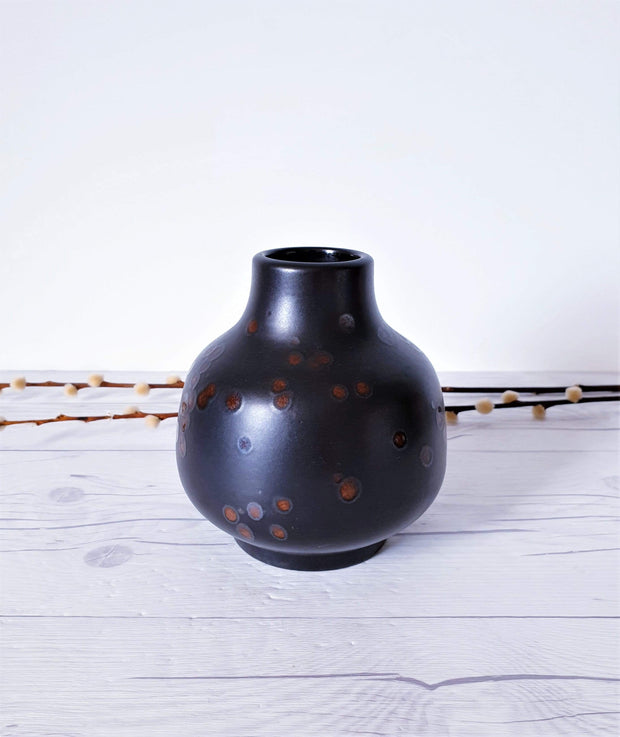 AnyesAttic Ceramic 1970s Karlsruhe by Friedgard Glatzle, Modernist Vase 9004, Gloss Walnut Burr Spot on Matte Black