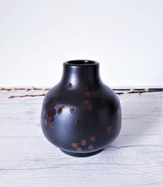 AnyesAttic Ceramic 1970s Karlsruhe by Friedgard Glatzle, Modernist Vase 9004, Gloss Walnut Burr Spot on Matte Black