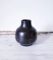 AnyesAttic Ceramic 1970s Karlsruhe by Friedgard Glatzle, Modernist Vase 9004, Gloss Walnut Burr Spot on Matte Black