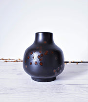 AnyesAttic Ceramic 1970s Karlsruhe by Friedgard Glatzle, Modernist Vase 9004, Gloss Walnut Burr Spot on Matte Black