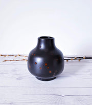 AnyesAttic Ceramic 1970s Karlsruhe by Friedgard Glatzle, Modernist Vase 9004, Gloss Walnut Burr Spot on Matte Black