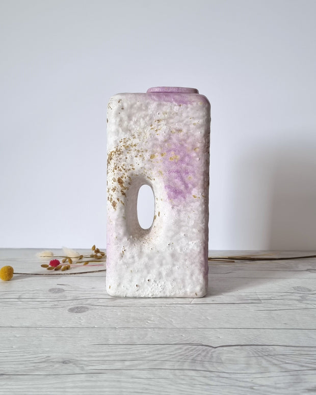 Haute Curature Ceramic 1970s Marei Keramik Chimney Vase Ivory, Lilac Palette Fat Lava Glaze, West German