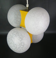 European Lighting 1970s Mid Century Modernist Space-Age Yellow and Textured White Glass Globe Pendant Ceiling Light