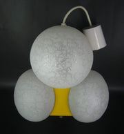 European Lighting 1970s Mid Century Modernist Space-Age Yellow and Textured White Glass Globe Pendant Ceiling Light