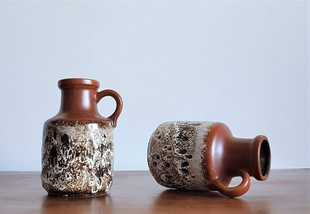 Scheurich Keramik Ceramic 1970s Pair of W German Scheurich Cinnamon and Cookies n Cream  Fat Lava Ceramic Pitcher Vases