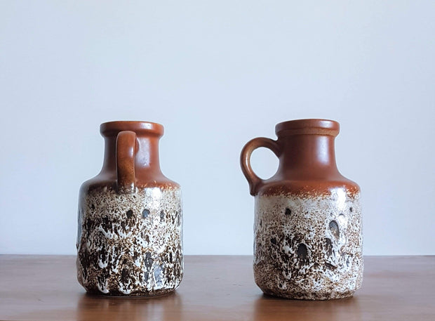 Scheurich Keramik Ceramic 1970s Pair of W German Scheurich Cinnamon and Cookies n Cream  Fat Lava Ceramic Pitcher Vases