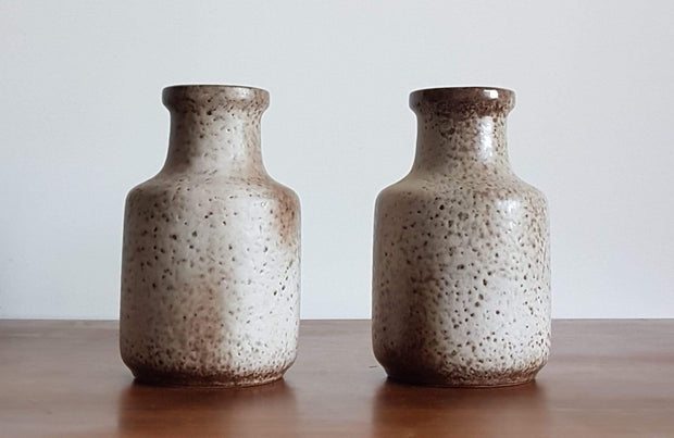 Scheurich Keramik Ceramic 1970s Pair of West German Scheurich Gloss Chocolate and Matte Cream Foam Glaze Ceramic Pitcher Vases