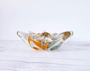 AnyesAttic Glass 1970s Sanyu Glassworks Narumi Series Orange and Cerulean Blue Sommerso Art Glass Dish | Japanese