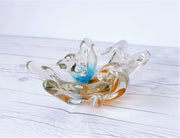 AnyesAttic Glass 1970s Sanyu Glassworks Narumi Series Orange and Cerulean Blue Sommerso Art Glass Dish | Japanese