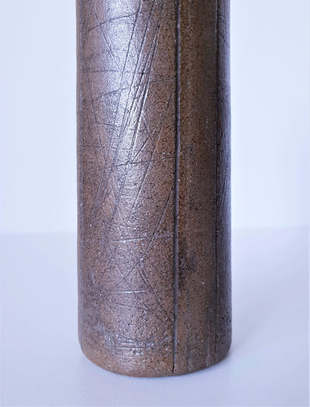 Selsbo Keramik Ceramic 1970s Swedish Selsbo Ceramics Mid Century Modern Brutalist Sgraffito Stoneware Cylinder Vase