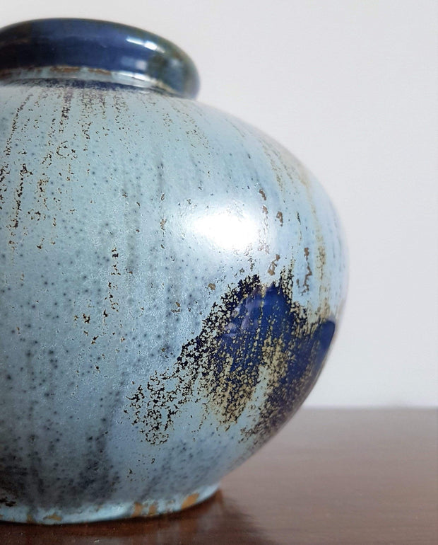 Otto Keramik Ceramic 1970s West German Att. to Otto Keramik Mottled Blues, Brown and Green Gloss Glaze Ceramic Urn Vase