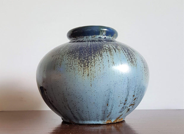 Otto Keramik Ceramic 1970s West German Att. to Otto Keramik Mottled Blues, Brown and Green Gloss Glaze Ceramic Urn Vase